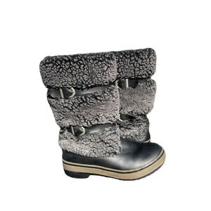 Ugg Australia Lilyan Black Fur Tall Snow Boots‎ Size 6 Leather